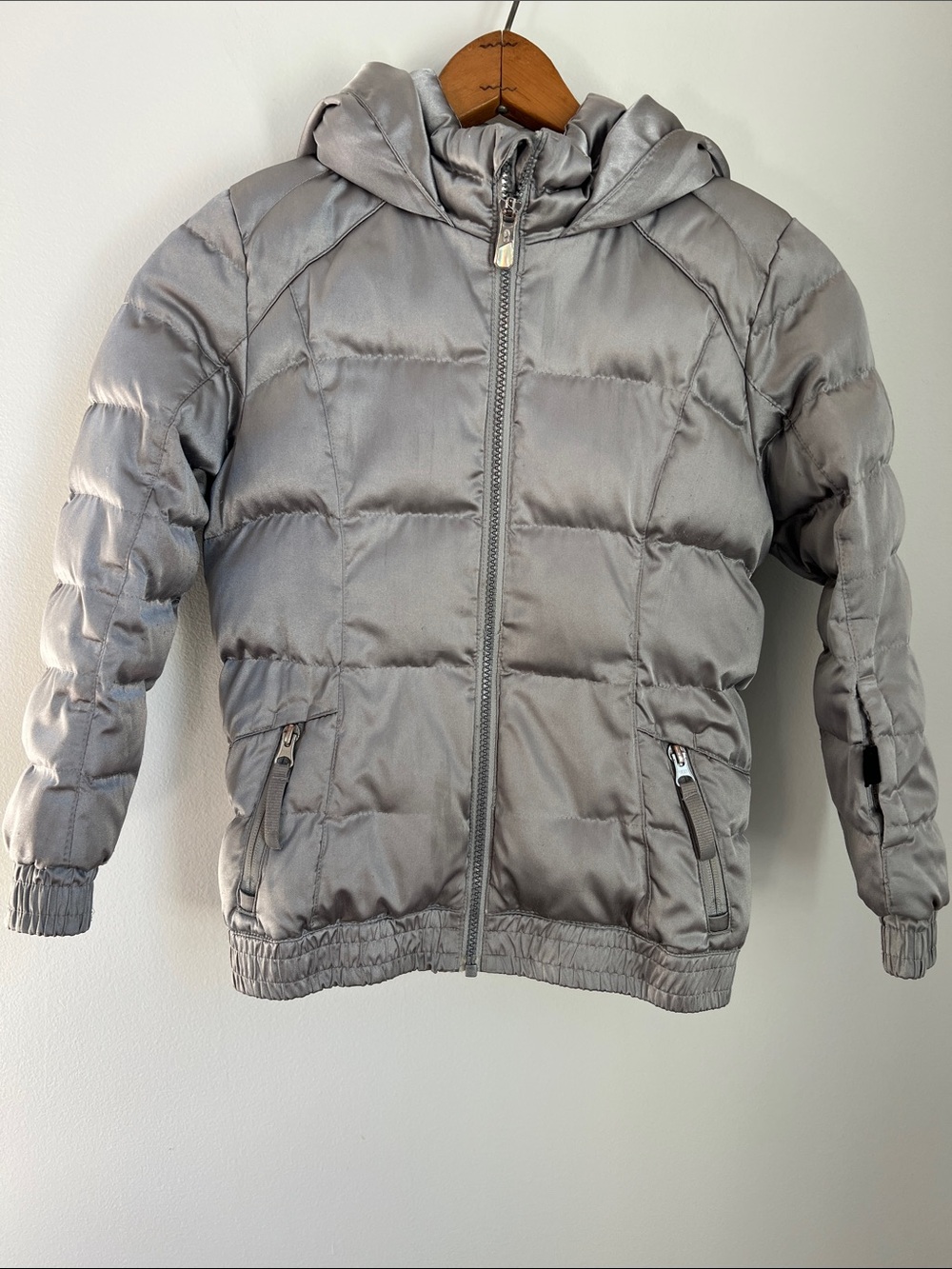 Spyder | Kids Metallic Silver Puffer Ski Jacket & Hood Winter Snow Outdoors Sz 6